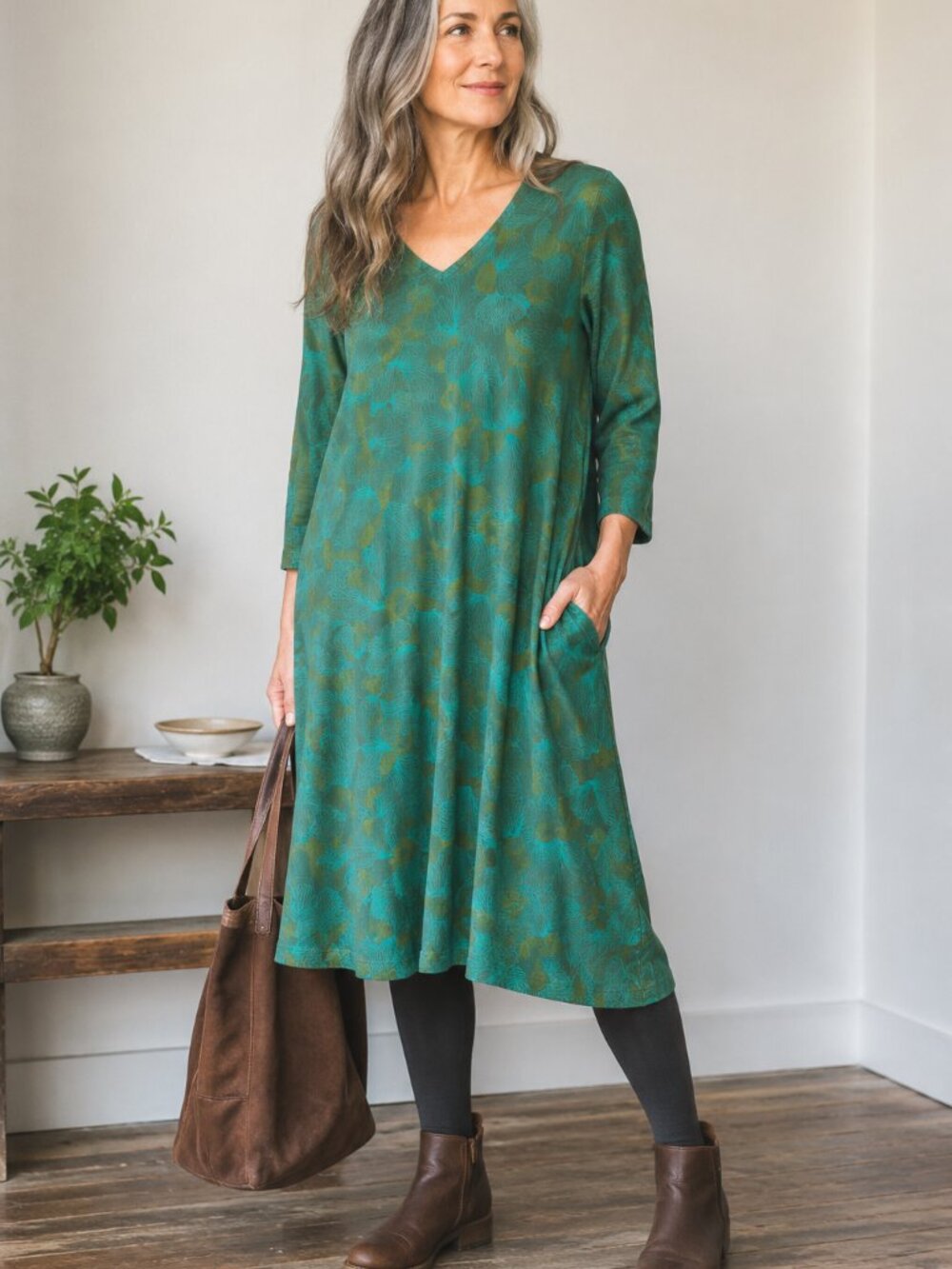 Gudrun Sjoden Lyocell Floral Tunic Dress Green Teal XL